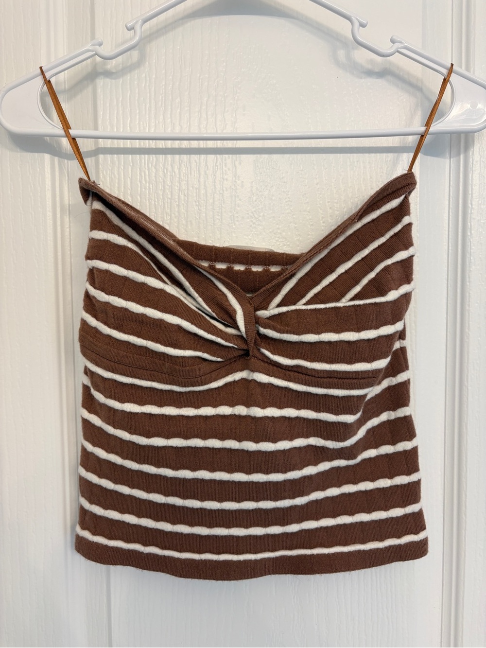 Brown & White Striped Twist-Front Knit Cami